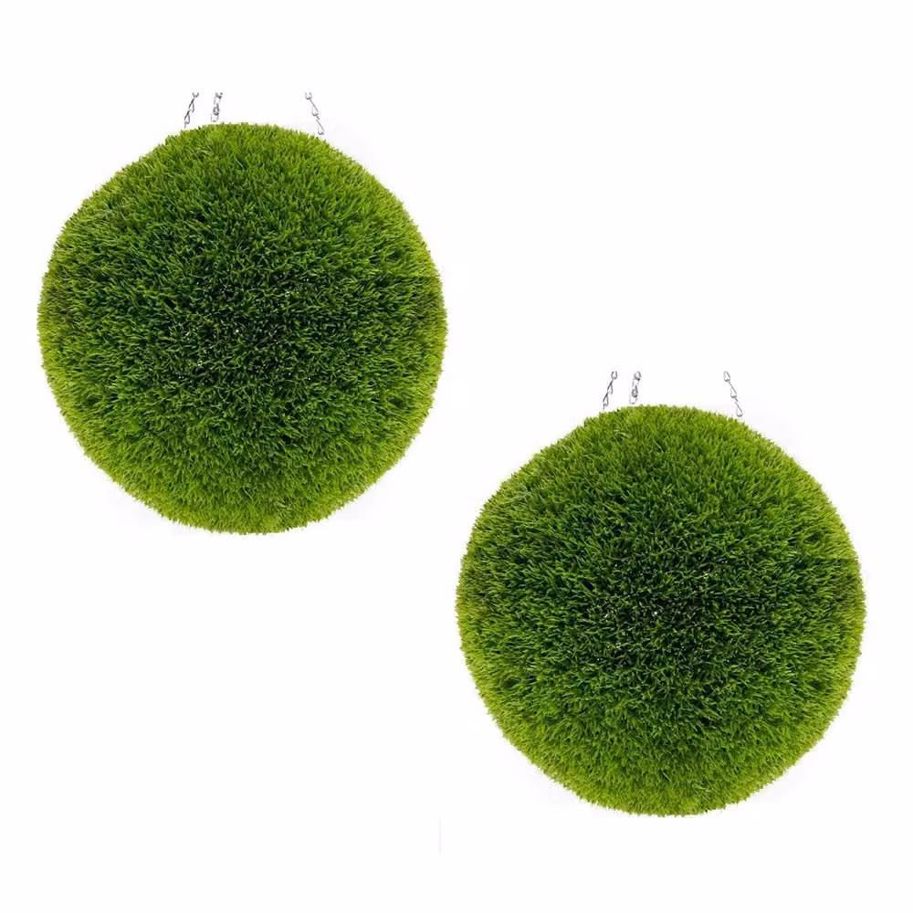 Primrose Green Artificial Grass Effect Hanging Topiary Ball with Chain, Diameter: 38 cm – 2