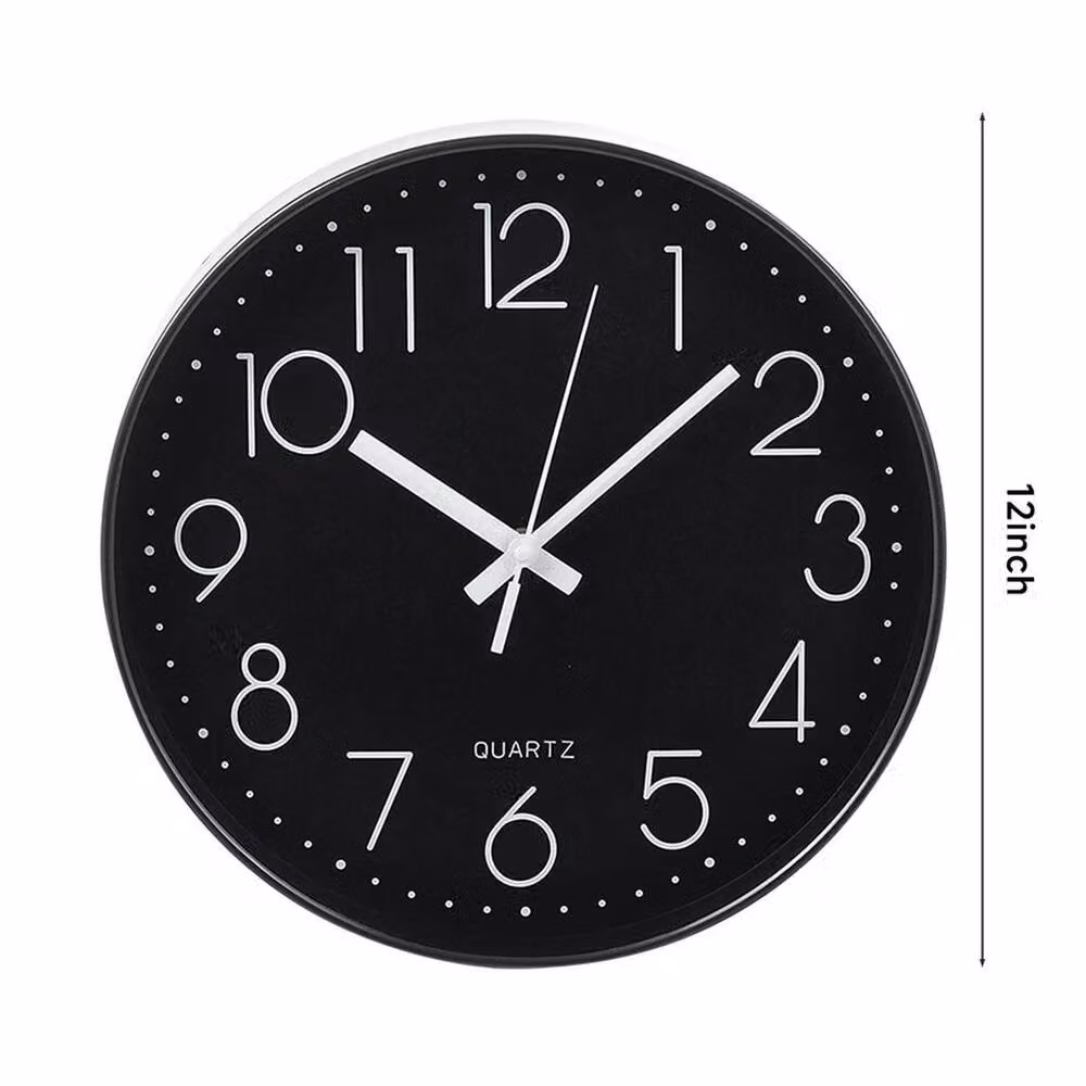 Kelvenix Modern Round Black Wall Clock, Diameter: 30 cm – 2