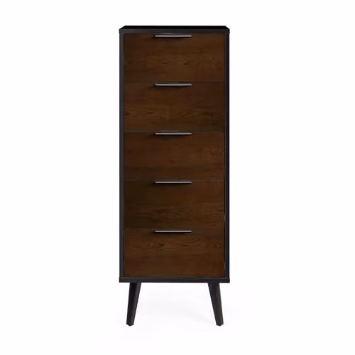 Julian Bowen Alba 5 Drawer Chest with Soft Close Drawers in Walnut and Black, H 120.5 x W 45 x D 40 cm – 1