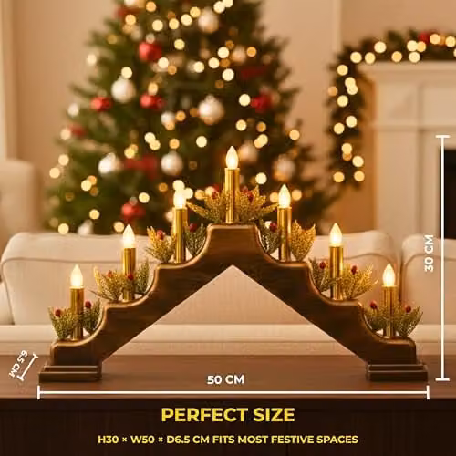 Shatchi Battery Operated Plastic Brass Finish Candle Bridge in Green, H: 30 cm, W: 50 cm, D: 6.5 cm – 3