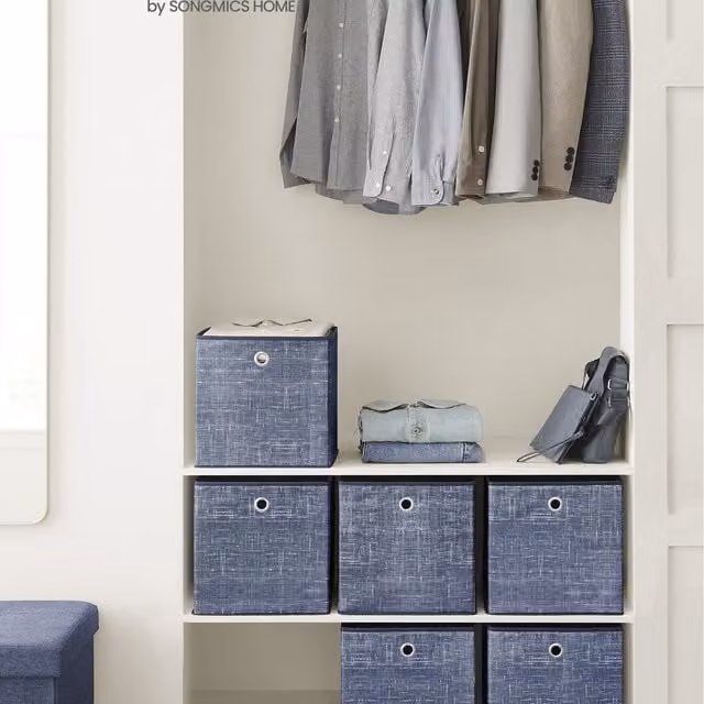 SONGMICS Set of 6 Foldable Non-Woven Fabric Storage Boxes with Handles, Blue