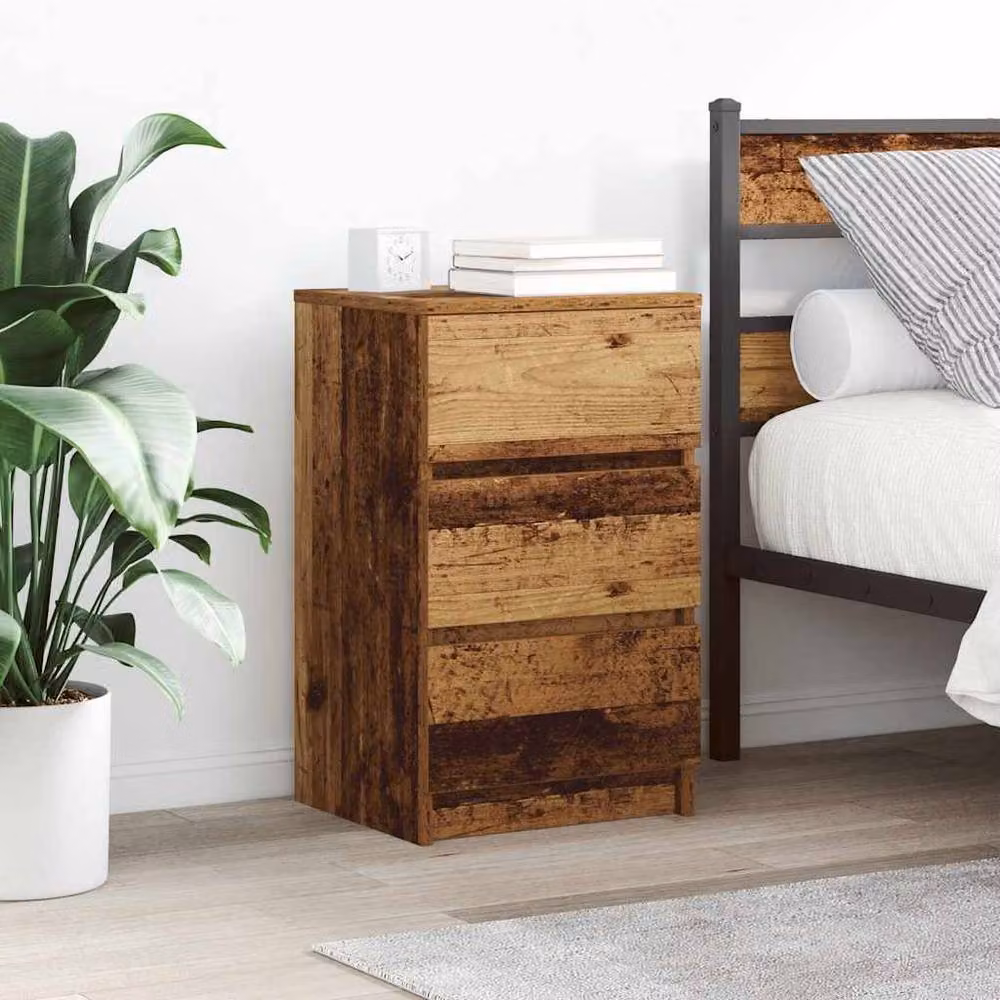 Berkfield Home Set of 2 Durable Bedside Cabinets with 3 Drawers in Brown Old Wood, W/D/H: 39 x 35 x 65 cm – 2