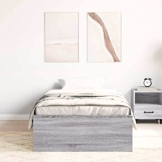 Berkfield Home Modern Bed Frame in Grey Sonoma, W/D/H: 100 x 203 x 35 cm – 1