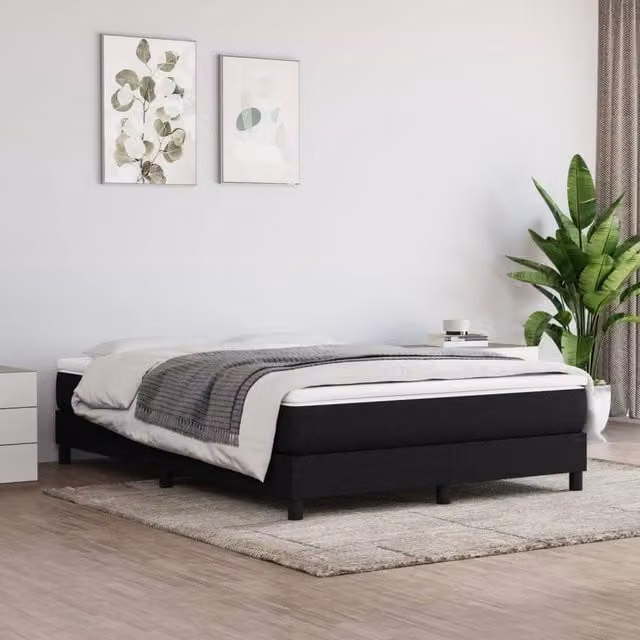 Berkfield Home Upholstered Box Spring Bed Frame in Black, W/D/H: 135 x 190 cm – 1