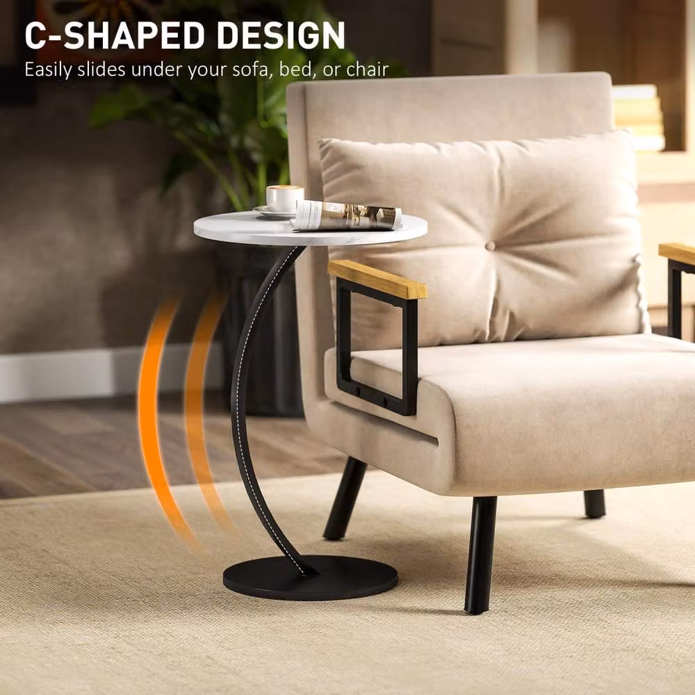 Wyld Haus Dimo Round C Shaped Side Table with White Marble Effect Top – 4