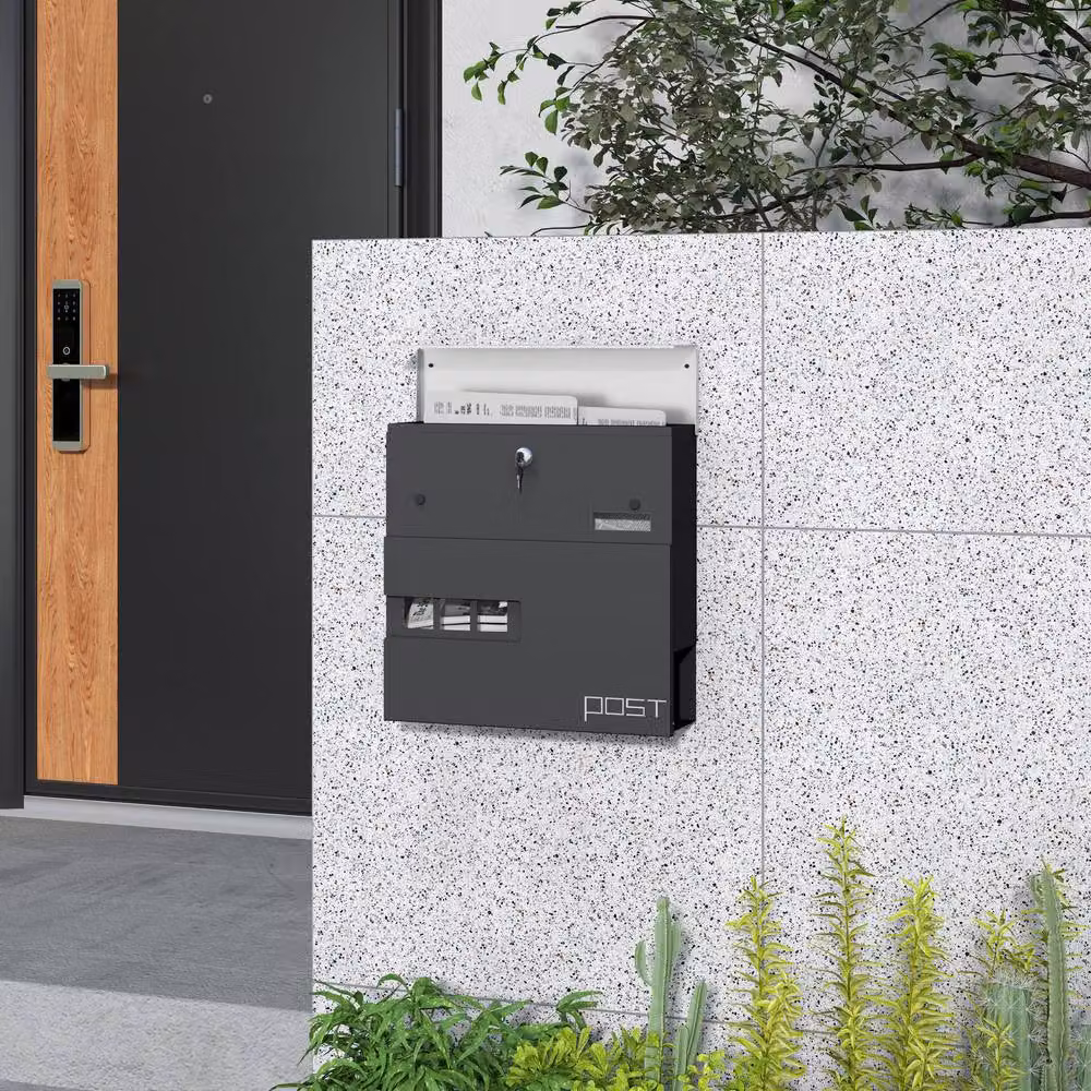 STILVORA Wall-Mounted Stainless Steel Lockable Letterbox with Viewing Window, Grey, W/D/H: 37.0 x 37.0 x 10.5 cm – 3