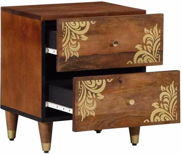 Berkfield Home Traditional Bedside Cabinets, Set of 2, Brown Solid Mango Wood, W/D/H: 40 x 33.5 x 46 cm