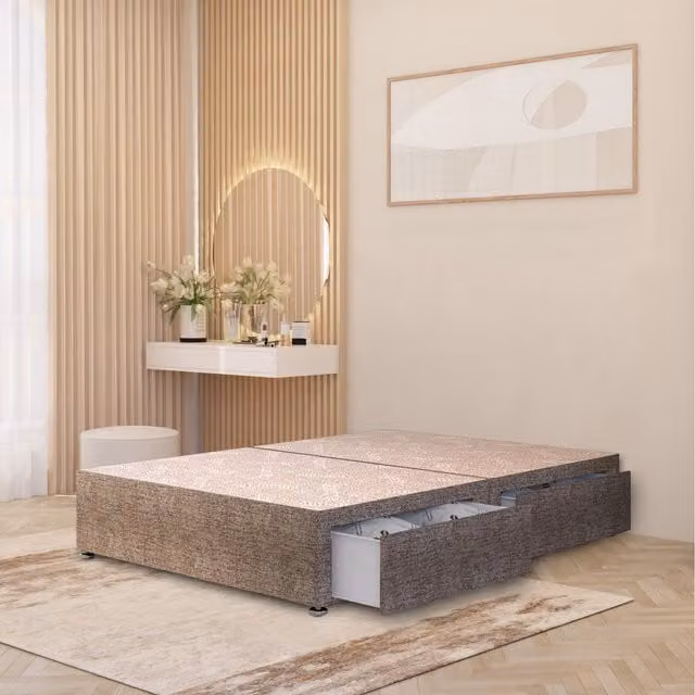 Somnior Beds Ltd Super King Divan Bed Base with Drawers in Brown Tweed Fabric, W/D/H: 200 x 200 cm