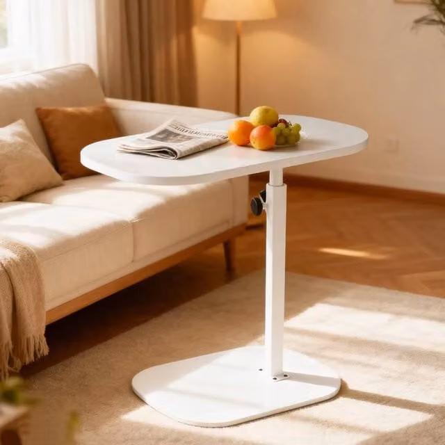 FORGEVIO Adjustable Height C Shaped Side Table in White