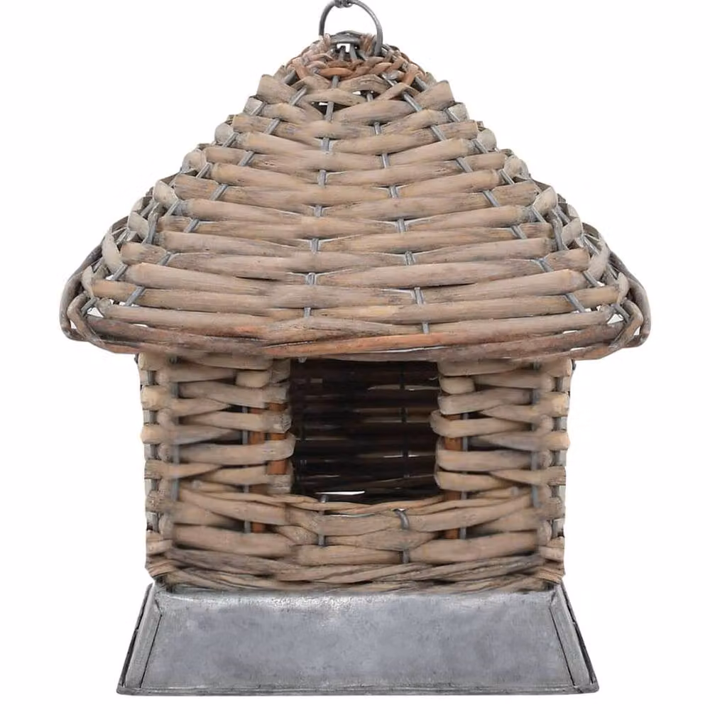 Berkfield Home Set of 3 Rustic Brown Wicker and Metal Hanging Bird Houses – 2