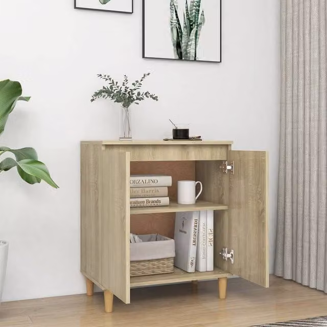 Berkfield Home Sonoma Oak Sideboard in Light Tan with Solid Wood Legs, W/D/H: 60 x 35 x 70 cm – 1