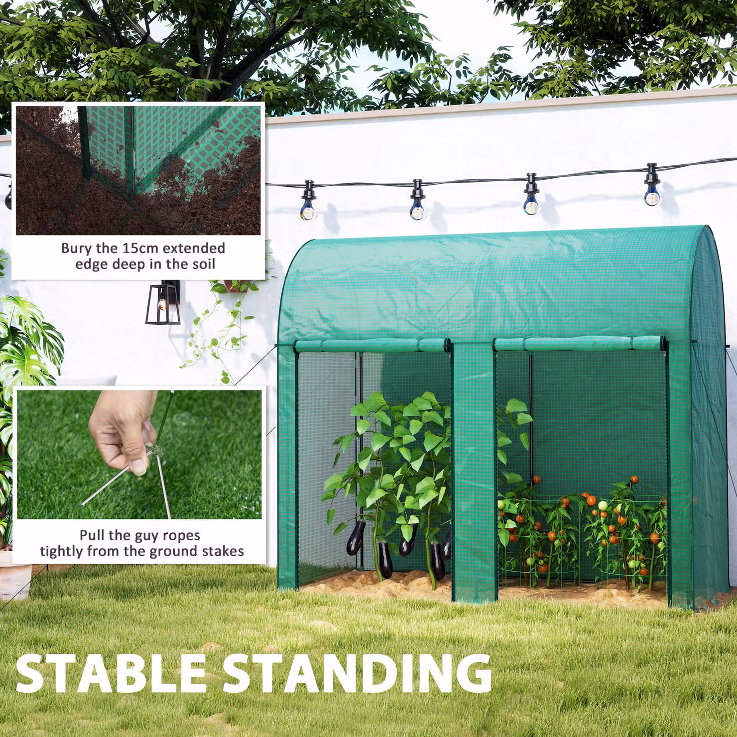 Outsunny Green Walk-In Greenhouse with Zipped Doors, W/D/H: 200 x 100 x 178 cm – 3