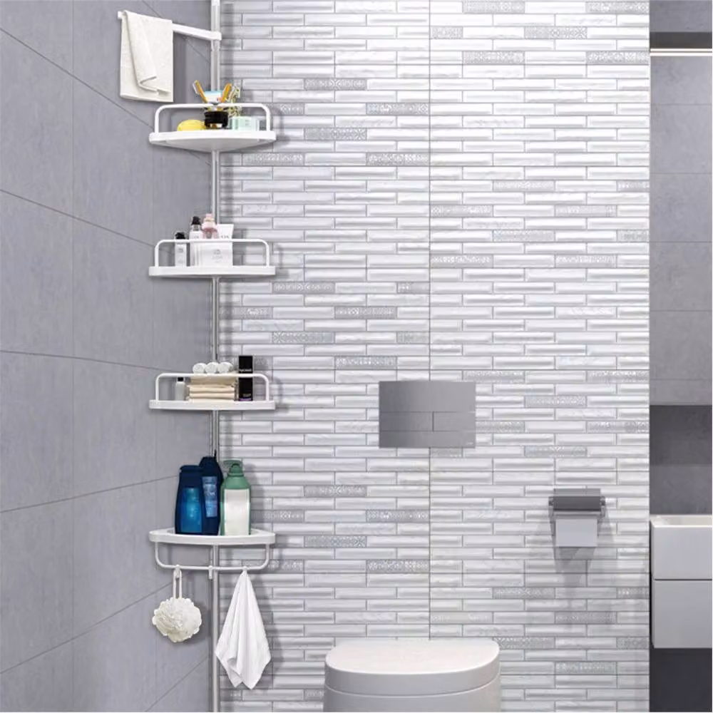 Nordara 4 Tier Telescopic Silver Metal Wall Mounted Corner Shelf for Bathroom or Kitchen, W: 180 cm, H: 180 cm – 3