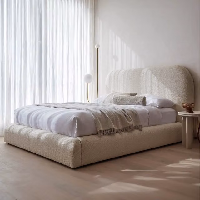 Casani Quincy Boucle Upholstered Bed Frame in Pink, W/D/H: 180 x 200 cm