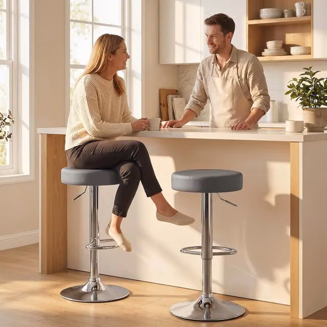 HOMCOM Set of 2 Height Adjustable Modern Bar Stools in Grey