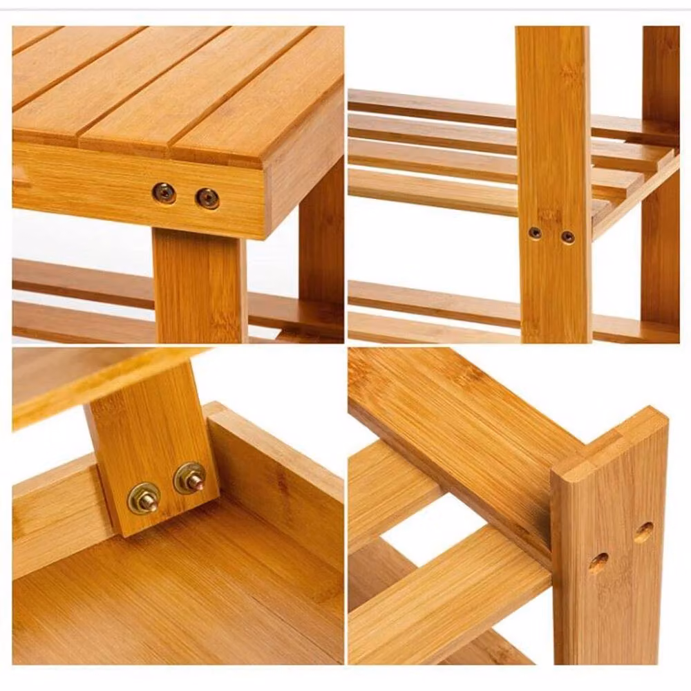KORVIXA Bamboo Shoe Changing Stool and Storage Rack in Natural Brown, W/D/H: 100 x 100 x 100 cm – 3