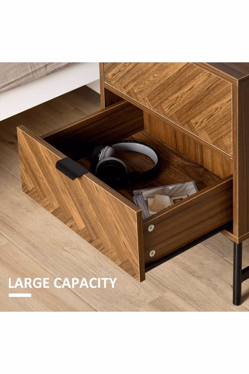 ERGOVEXA Modern Bedside Table with Two Drawers in Walnut Brown – 4