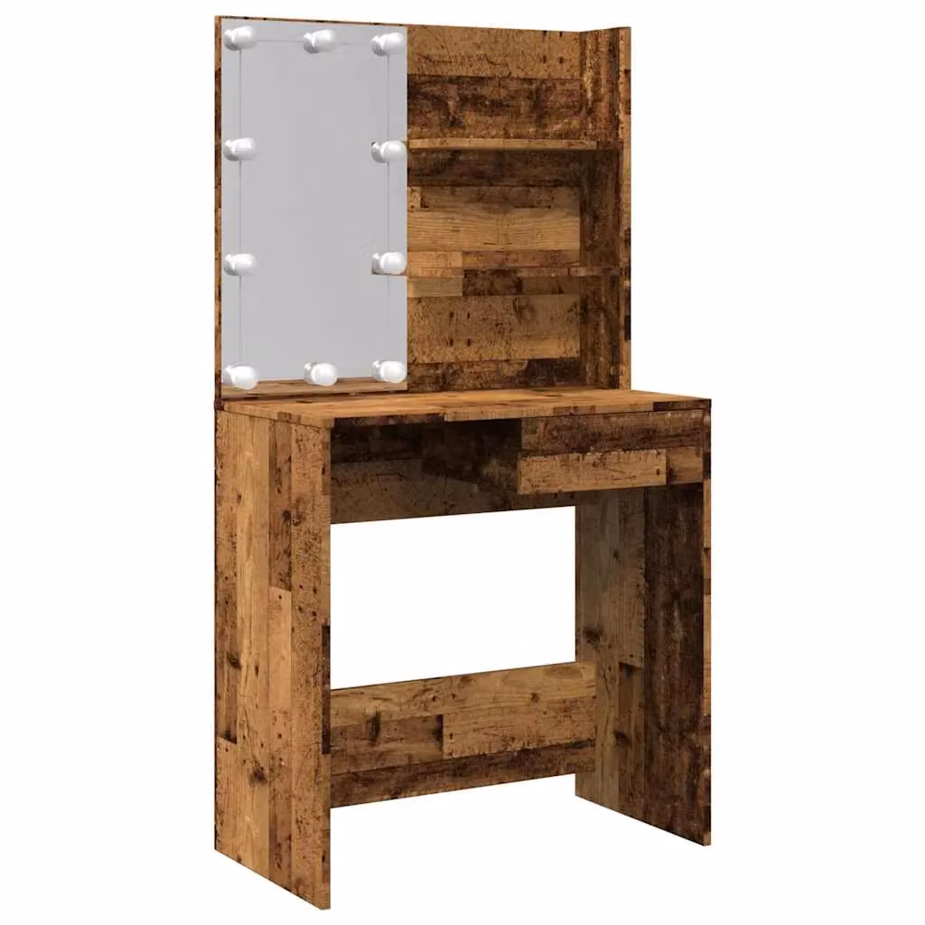Berkfield Home Dressing Table with LED in Brown Old Wood, W/D/H: 74.5 x 40 x 141 cm – 2