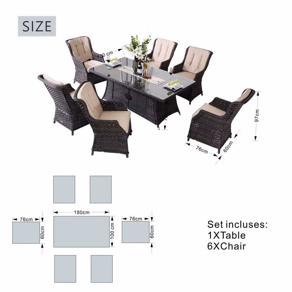 Direct Wicker Premium Brown Rattan Outdoor Fire Pit Dining Set for 6 People – 3