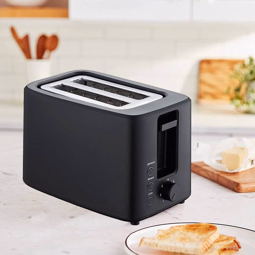 Ventryn Black 2 Slice Toaster with Extra Wide Slots, 7 Browning Levels, Defrost and Reheat Functions – 3