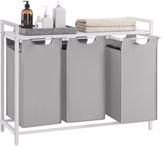 Kelvenix Dove Grey Compartment Laundry Hamper with Removable Bag in Light Grey – 1