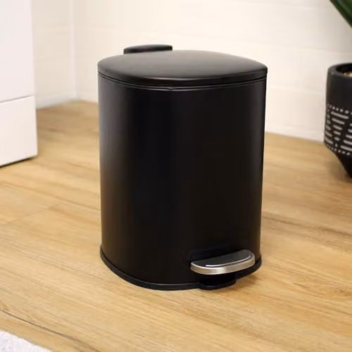 Showerdrape Capri 3L Matt Black Rounded Square Steel Pedal Bin with Removable Inner Bucket and Soft Close – 4