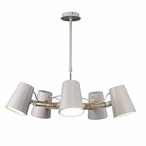 Mantra M3770 Looker 5-Light Pendant Lamp in Matt White and Wood with E27 Sockets