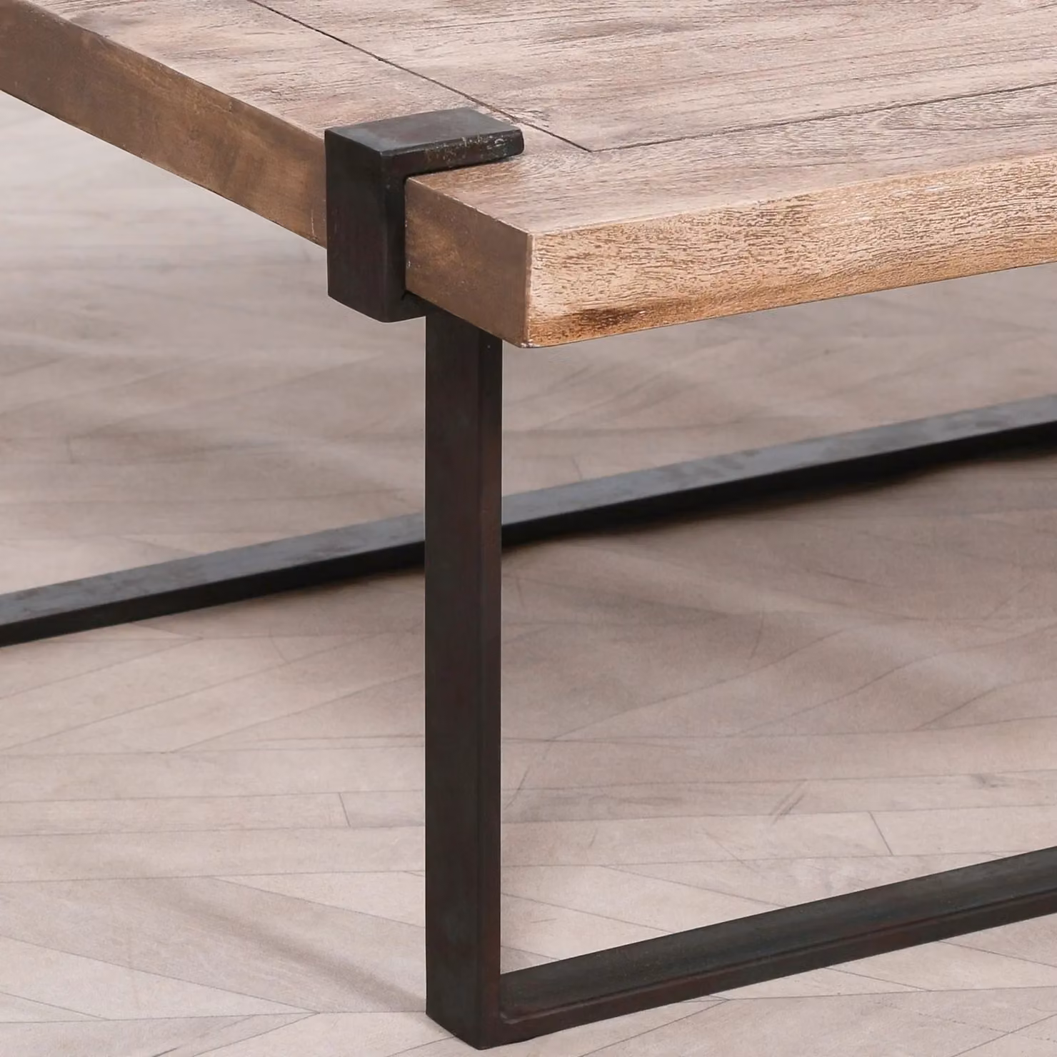 Glasstone Industrial Wrought Iron Coffee Table with Rustic Wood Top in Brown – 2
