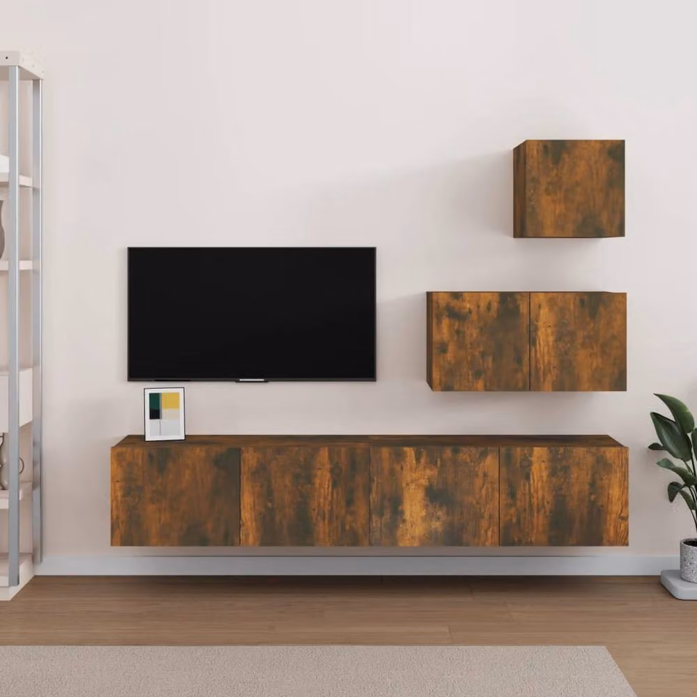 Berkfield Home 4 Piece Modern Smoked Oak TV Cabinet Set in Brown – 2