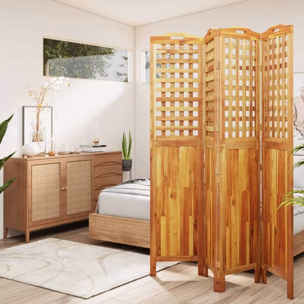 Berkfield Home Beautiful 4-Panel Room Divider in Brown Oiled Solid Acacia Wood, W/D/H: 162 x 2 x 180 cm – 2