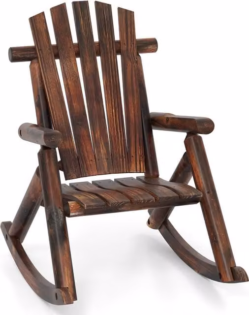Costway Outdoor Adirondack Rocking Chair for Adults in Brown Solid Wood
