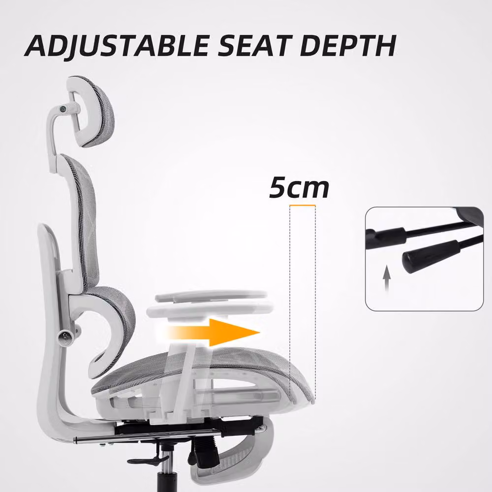 STILVORA Grey Fabric Task Chair with Headrest and Seat Depth Adjustment – 3