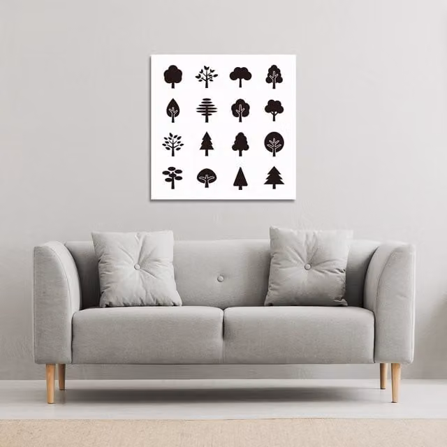 Benjamin Tate Design LTD Tree Silhouette Illustration Canvas Print in White and Black, 46 x 46 cm