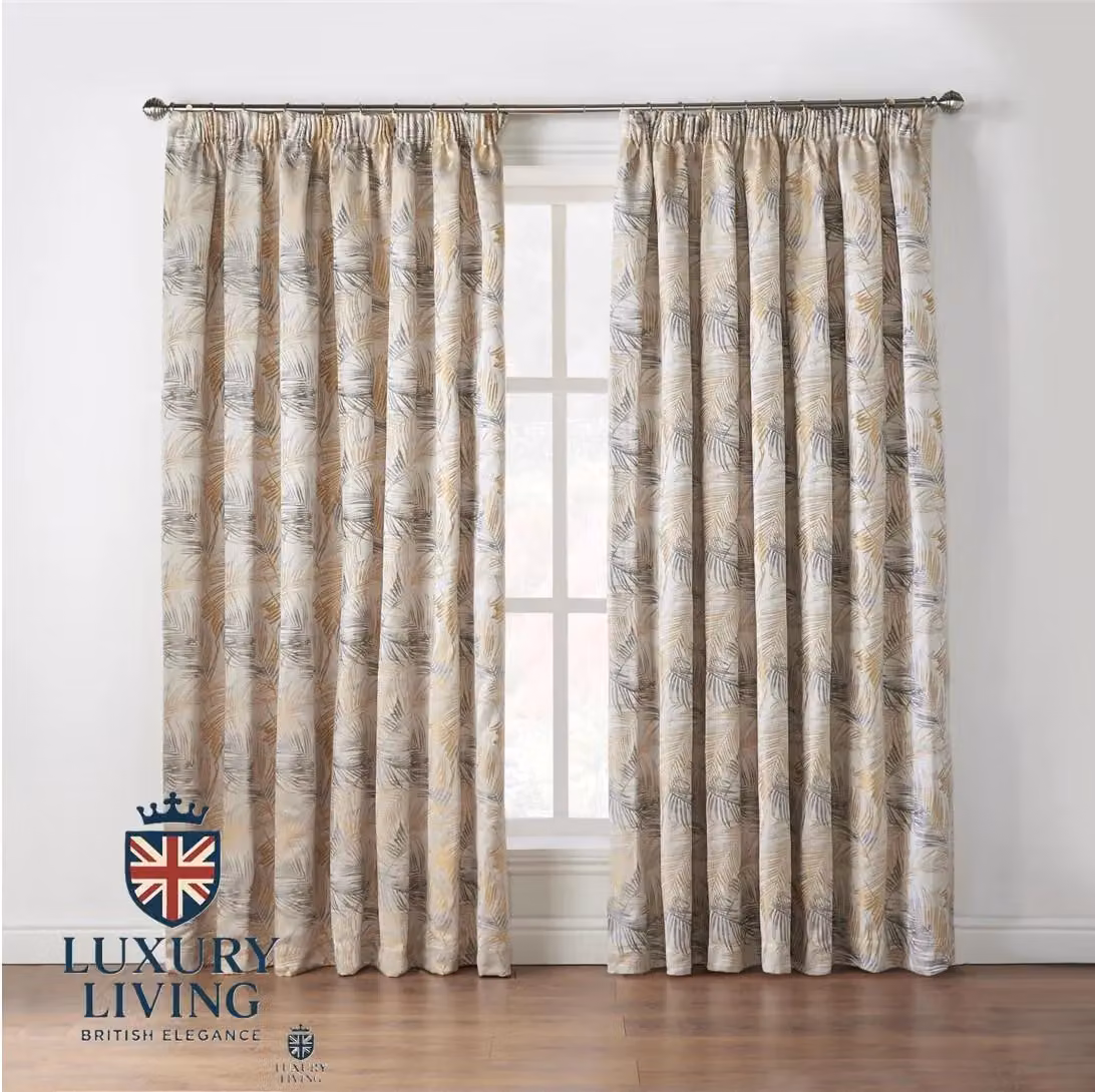 Luxury Living Fern Jacquard Pencil Pleat Taped Top Ready Made Curtains in Yellow, Width: 117 cm, Drop: 229 cm – 2