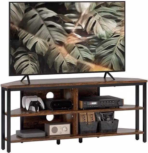 FORGEVIO Industrial Rustic Brown Corner TV Storage Cabinet Unit, W: 106 cm, D: 36 cm, H: 45 cm