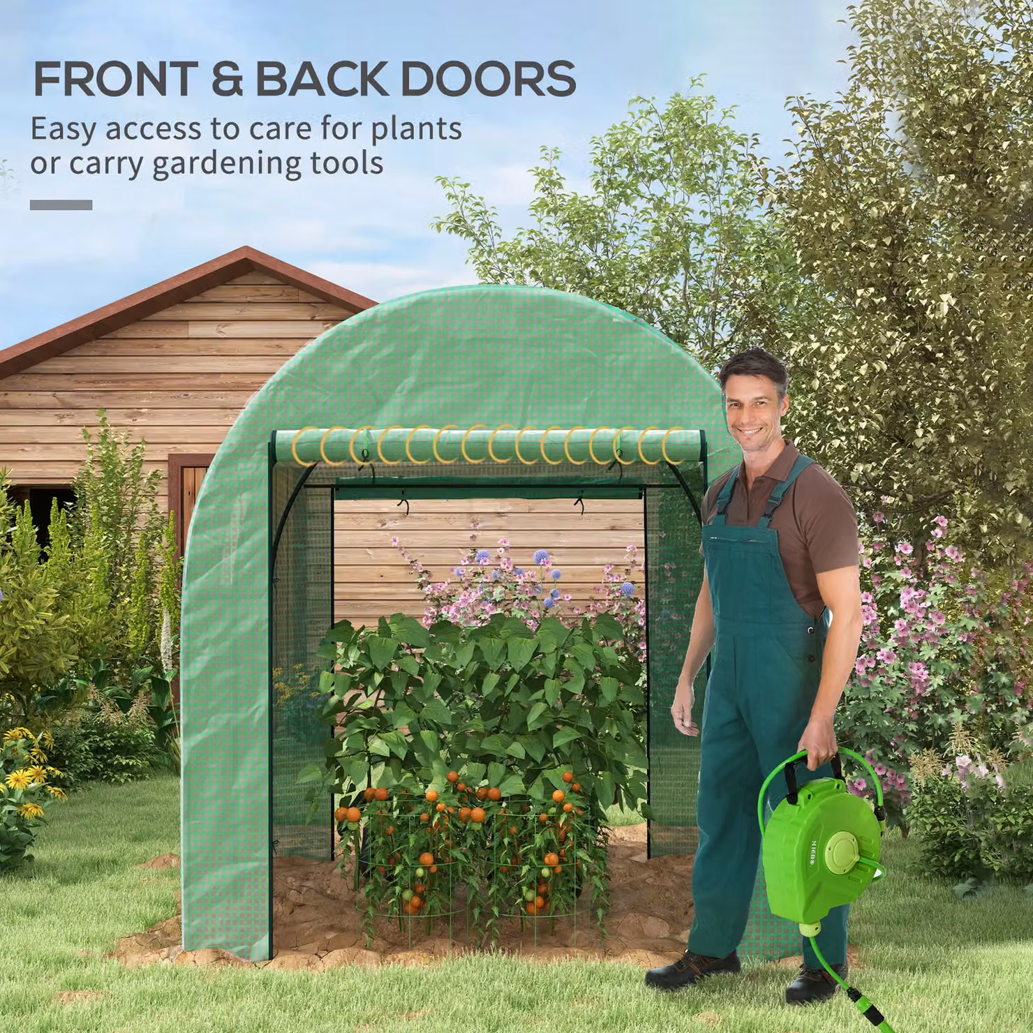 OUTSUNNY Green Polytunnel Greenhouse with Doors and Mesh Windows, W/D/H: 180 x 180 x 200 cm – 4