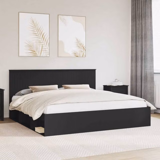 Berkfield Home Modern Bed Frame with Headboard in Black Solid Pine Wood, 200 x 200 cm – 1