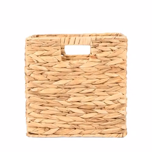 OHS Seagrass Storage Baskets with Handles, Natural Beige Foldable Organiser Boxes for Living Room, Bedroom and Bathroom, W/D/H: 27.0 x 27.0 x 27.0 cm