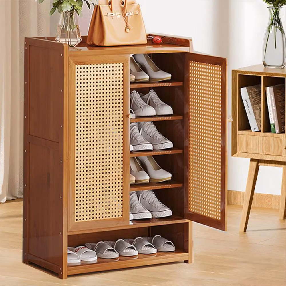 Ventryn Brown Wooden Shoe Cabinet with Hinged Doors and Internal Shelves – 6