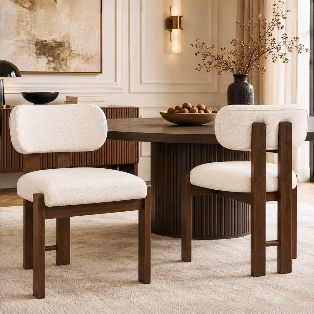 Rolipo Set of 4 Modern Solid Wood Dining Chairs in Walnut Finish with Brown and Beige Boucle Fabric – 3