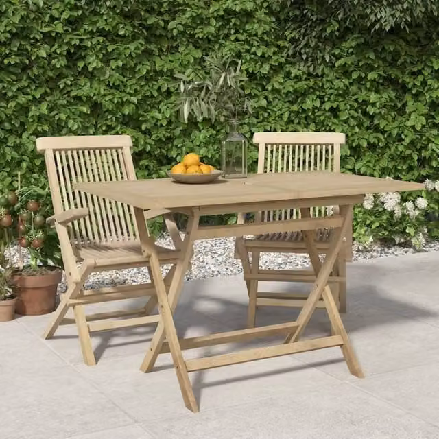 Berkfield Home Folding Garden Table in Brown Teak Wood, Grey, W/D/H: 120 x 70 x 75 cm