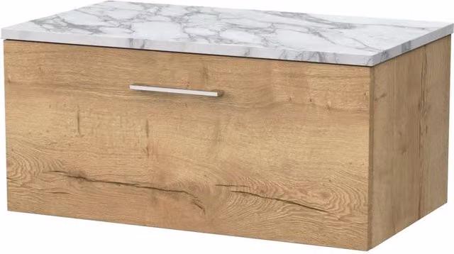 Balterley Pershall 1 Drawer Vanity with Carrera Top in Autumn Oak Brown, Width: 80 cm