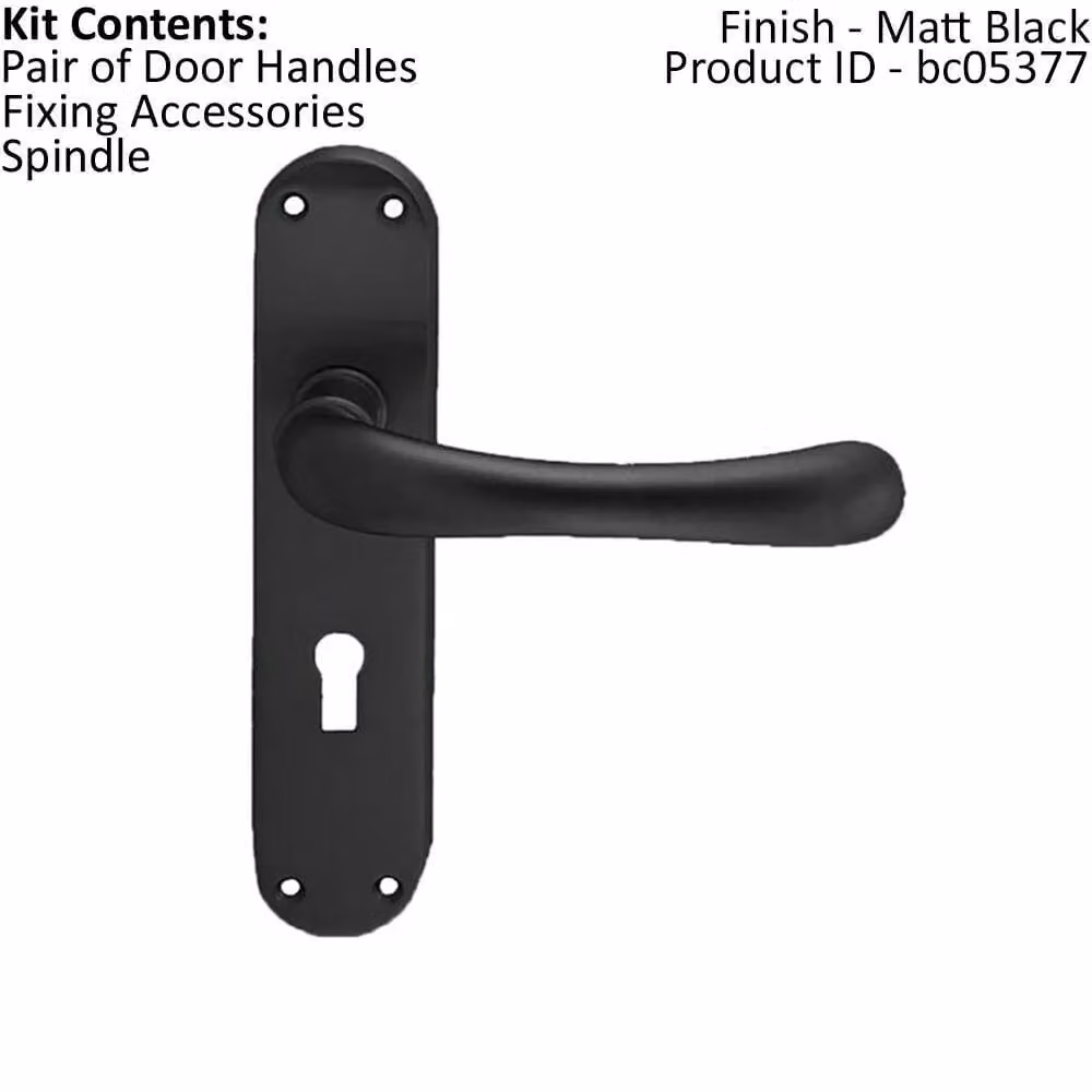 Loops Pair of Smooth Rounded Handle on Shaped Lock Backplate, Matt Black, W: 18.5 cm, H: 4.2 cm – 2
