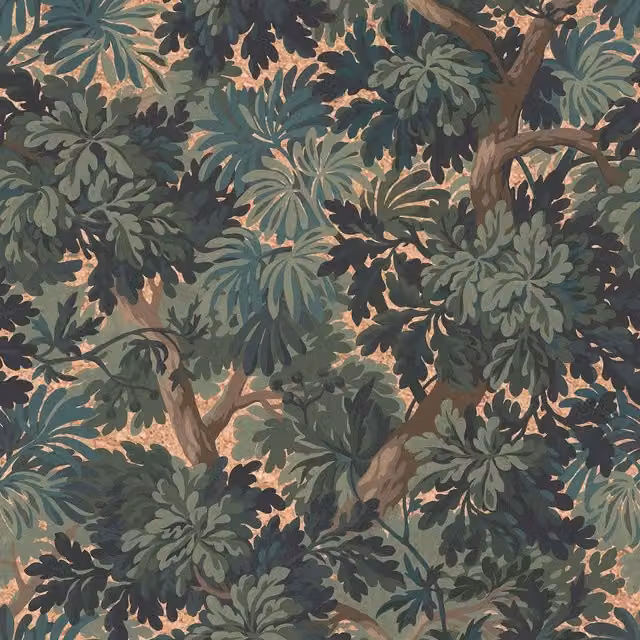 FORIS Cerulean Cork Wallpaper with Blue and Green Floral Botanical Design