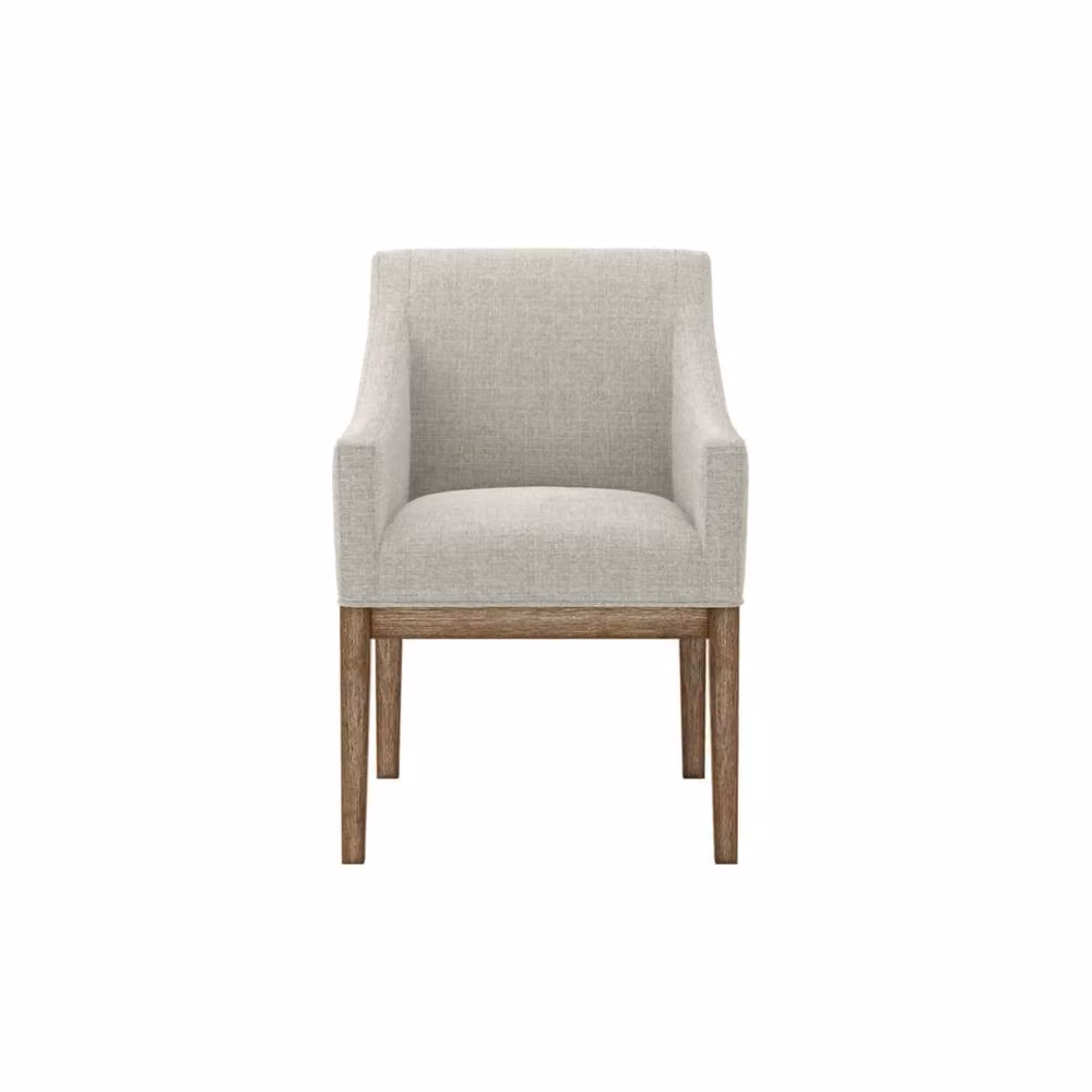 Wyld Haus Athenry Upholstered Linen Effect Dining Chair in Beige with Natural Wood Frame – 2