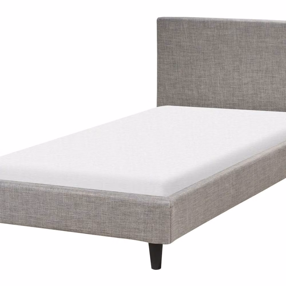 Wyld and Coco EU Single Panel Upholstered Bed in Light Grey Fabric, W/D/H: 90 x 190 cm – 2