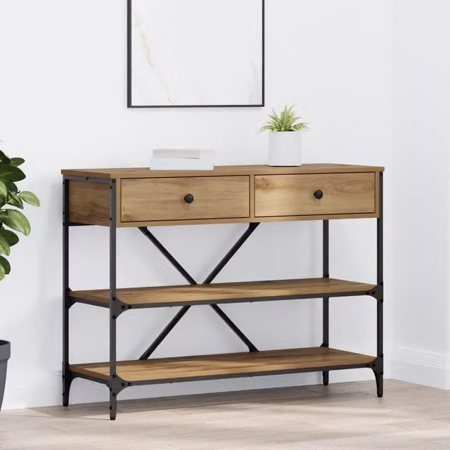 Berkfield Home Artisan Oak Console Table in Brown and Black, W/D/H: 100 x 34.5 x 75 cm