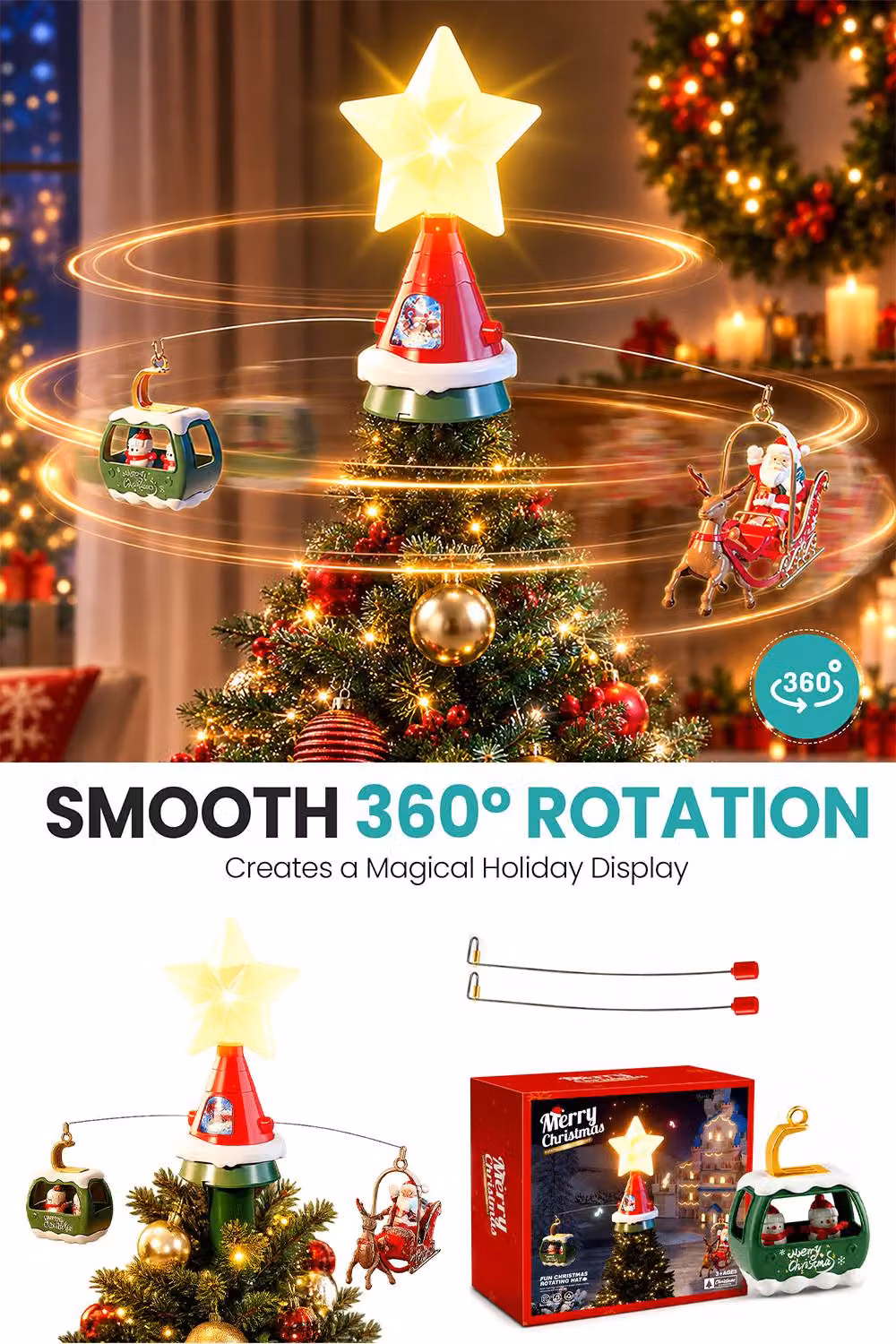 Neel Blue Animated Christmas Tree Topper with Rotating LED Star Light – 3