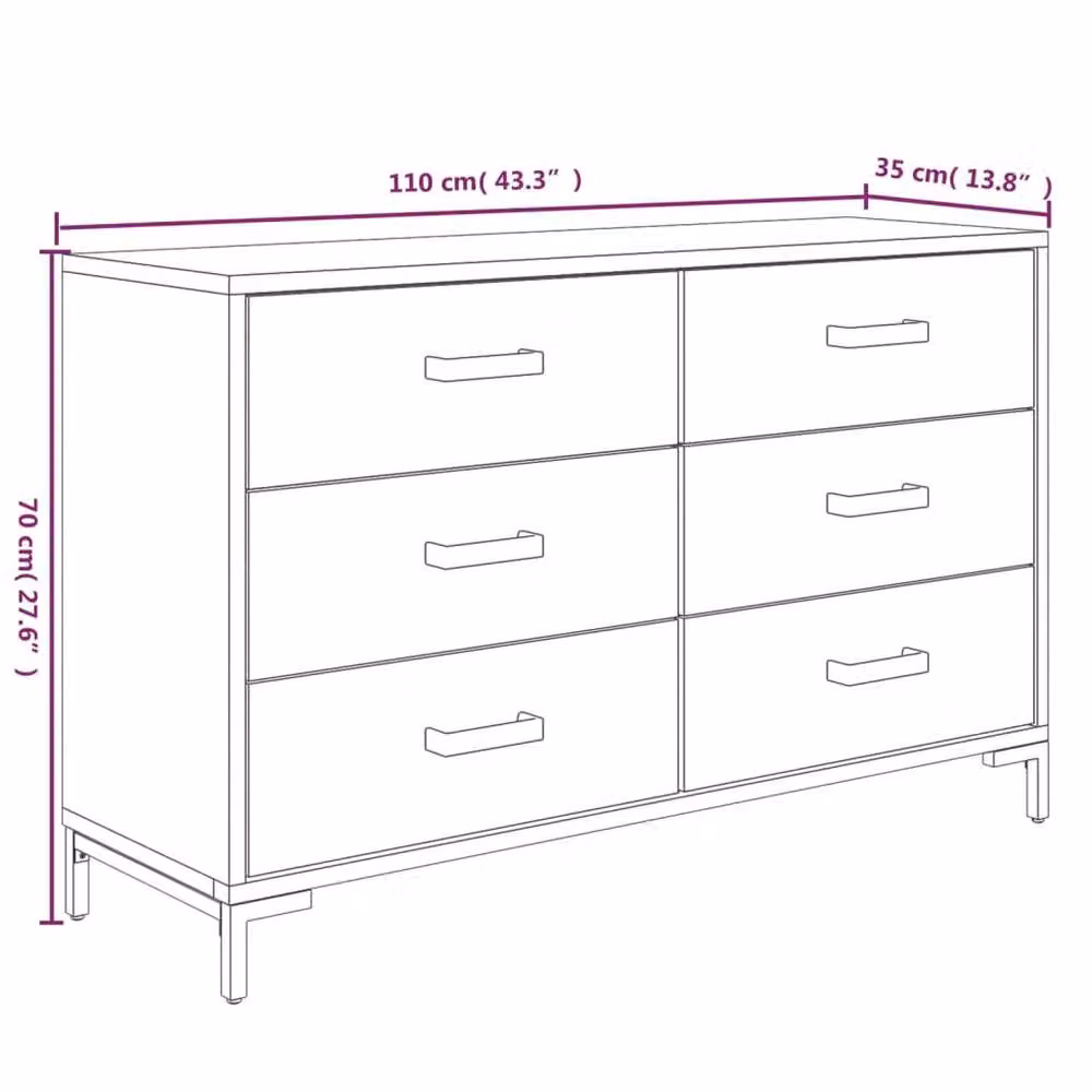 Berkfield Home Industrial Sideboard in Brown Solid Pinewood, W/D/H: 110 x 35 x 70 cm – 5