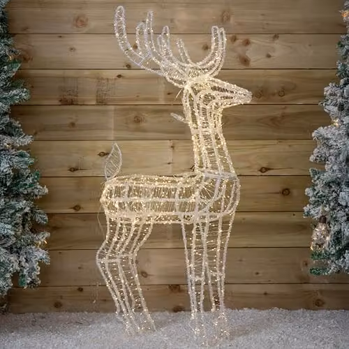 Samuel ALEXANDER Light up Acrylic Christmas Reindeer Decoration in White and Transparent with 1040 Warm White LEDs, H: 103 cm – 2